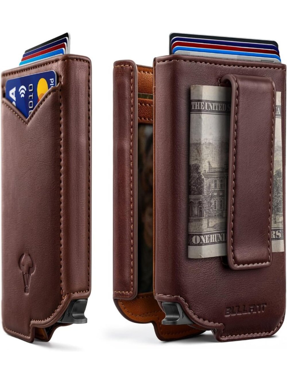 Slim Leather Wallet with Metal Money Clip for Men - Magnetic Closure, Stylish
